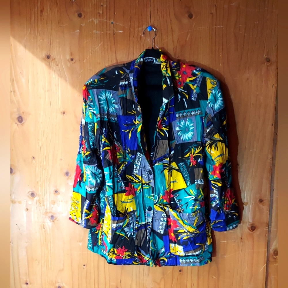 Gibbon Vintage Multicolor Floral Tropical Lined Patchwork Jacket Women's Size M